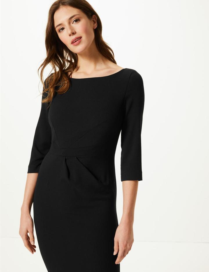 Marks & Spencer Pleated 3/4 Sleeve Bodycon Dress Black