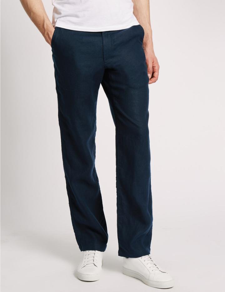 Marks & Spencer Pure Linen Easy To Iron Chinos Navy