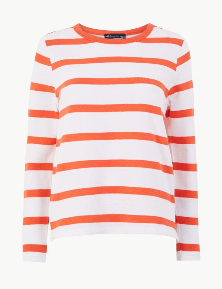 Marks & Spencer Pure Cotton Striped Sweatshirt Orange Mix