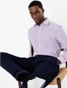 Marks & Spencer Tailored Fit Checked Easy Iron Shirt Purple Mix
