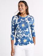 Marks & Spencer Floral Print Round Neck Long Sleeve Jumper Navy Mix