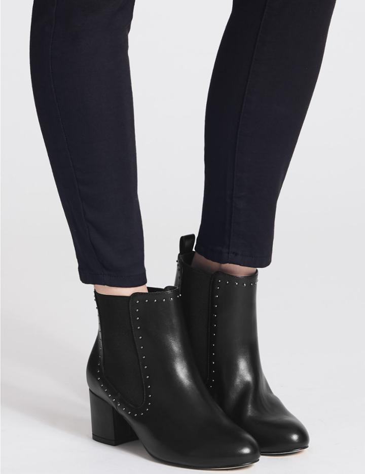 Marks & Spencer Wide Fit Block Heel Stud Detail Ankle Boots Black