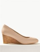 Marks & Spencer Leather Wedge Heel Court Shoes Nude