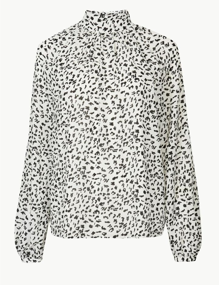 Marks & Spencer Printed High Neck Long Sleeve Blouse Black Mix