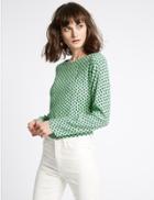 Marks & Spencer Round Neck Long Sleeve Blouse Green Mix