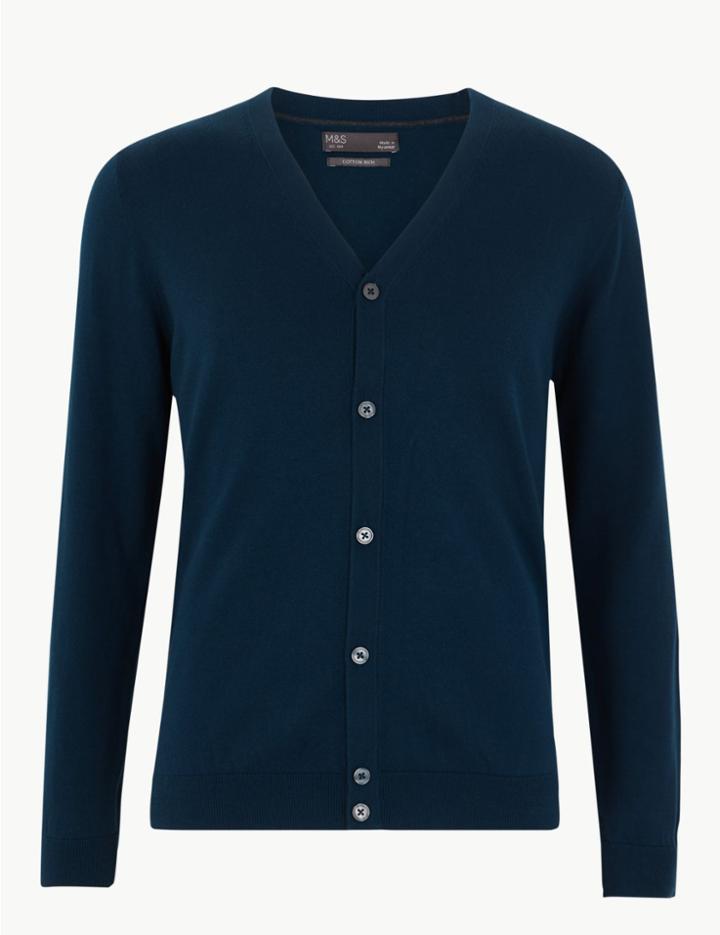 Marks & Spencer Cotton V-neck Cardigan Indigo