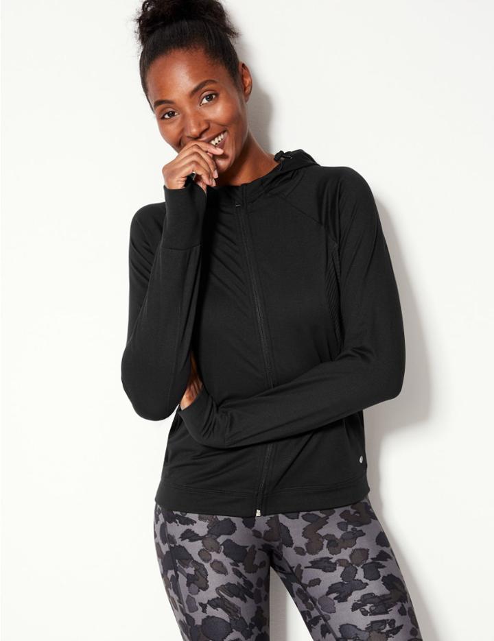 Marks & Spencer Brushed Hooded Long Sleeve Jacket Black