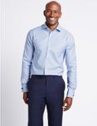 Marks & Spencer Pure Cotton Slim Fit Checked Shirt Medium Blue Mix