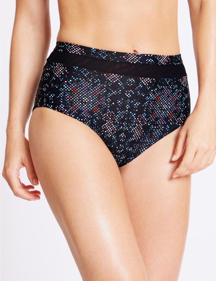 Marks & Spencer High Waisted Bikini Bottoms Blue Mix