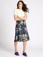 Marks & Spencer Floral Print A-line Midi Skirt Navy Mix