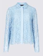 Marks & Spencer Lace Long Sleeve Shirt Blue