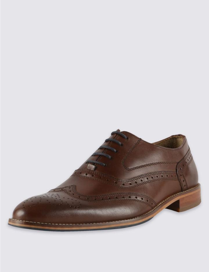 Marks & Spencer Leather Layered Sole Brogue Shoes Brown