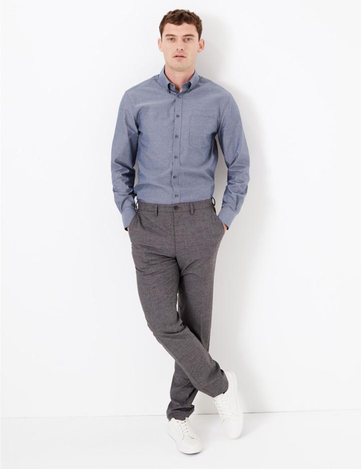 Marks & Spencer Cotton Easy Iron Tailored Fit Oxford Shirt Denim