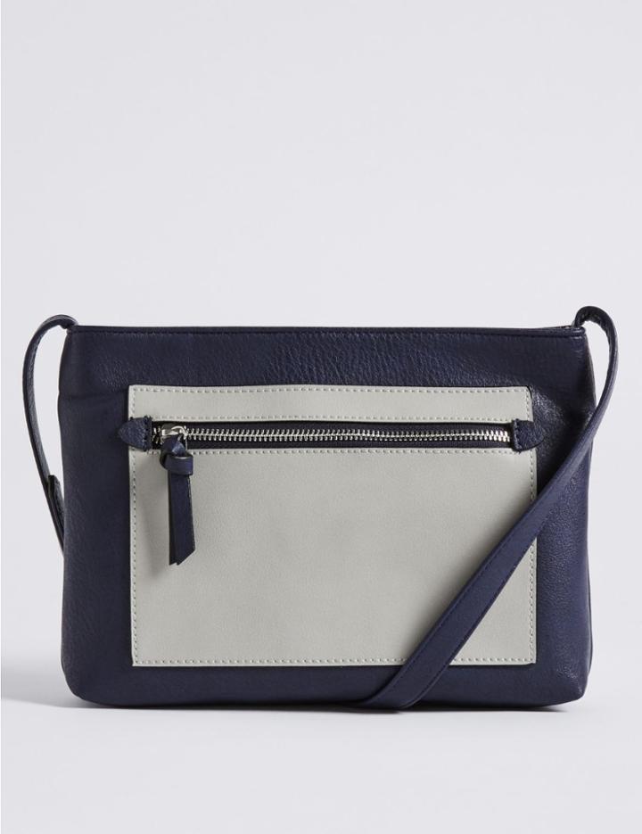 Marks & Spencer Faux Leather Colour Block Across Body Bag Grey Mix