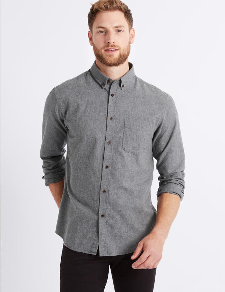 Marks & Spencer Brushed Cotton Shirt Grey