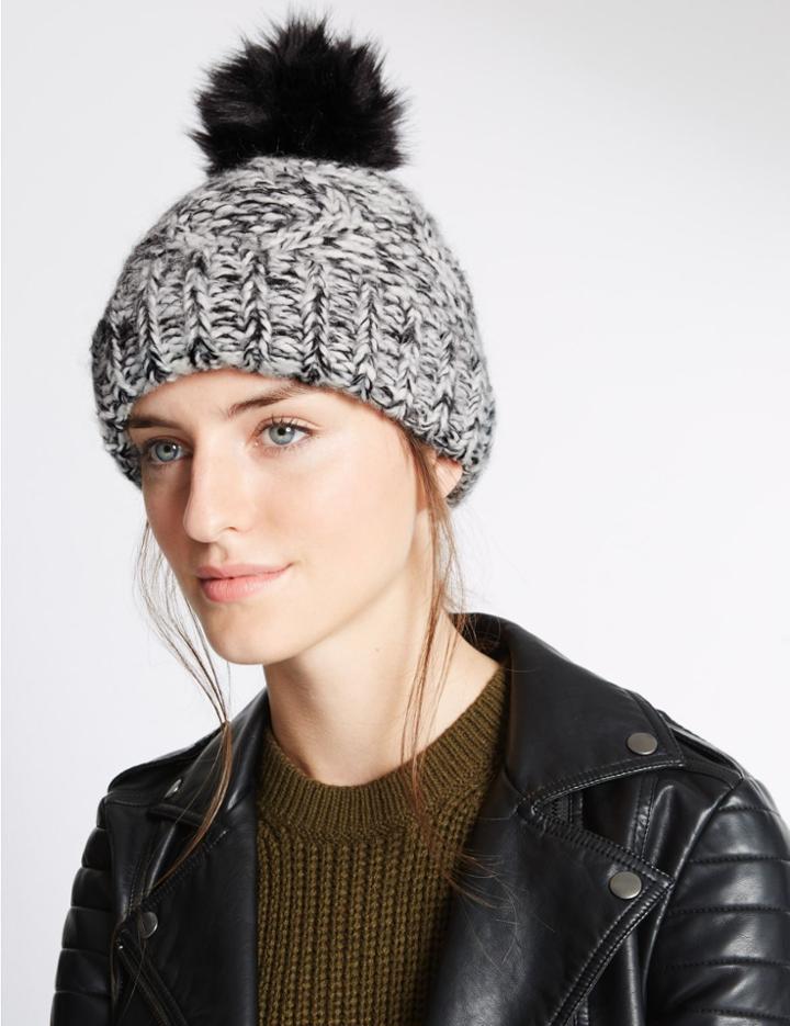 Marks & Spencer Pom Bobble Hat Black/white