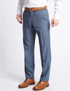 Marks & Spencer Tailored Fit Textured Flat Front Trousers Denim Mix