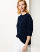 Marks & Spencer Textured Regular Fit Long Sleeve Sweatshirt Navy
