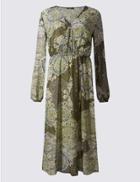 Marks & Spencer Printed Lined Midi Dress Green Mix