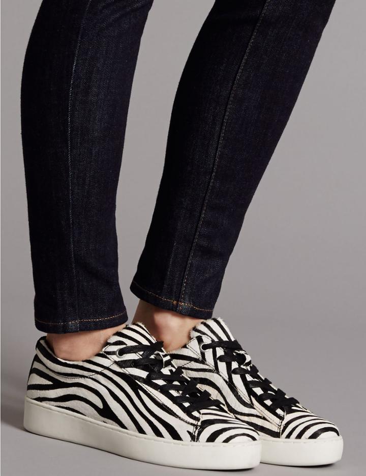 Marks & Spencer Leather Lace-up Trainers Black/white