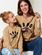 Marks & Spencer Cotton Rich Printed Long Sleeve Sweatshirt Butterscotch