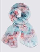 Marks & Spencer Pure Silk Floral Print Scarf Duck Egg
