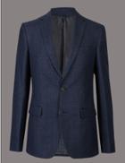 Marks & Spencer Linen Rich Tailored Fit Textured Jacket Navy Mix