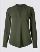 Marks & Spencer Popover Notch Neck Long Sleeve Tunic Forest Green