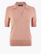 Marks & Spencer Collared Neck Short Sleeve Jumper Dusted Pink
