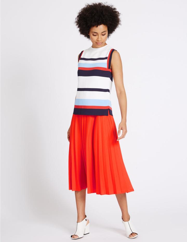 Marks & Spencer Pleated A-line Midi Skirt Bright Orange
