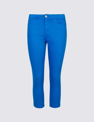 Marks & Spencer Mid Rise Super Skinny Leg Cropped Jeans Bright Blue