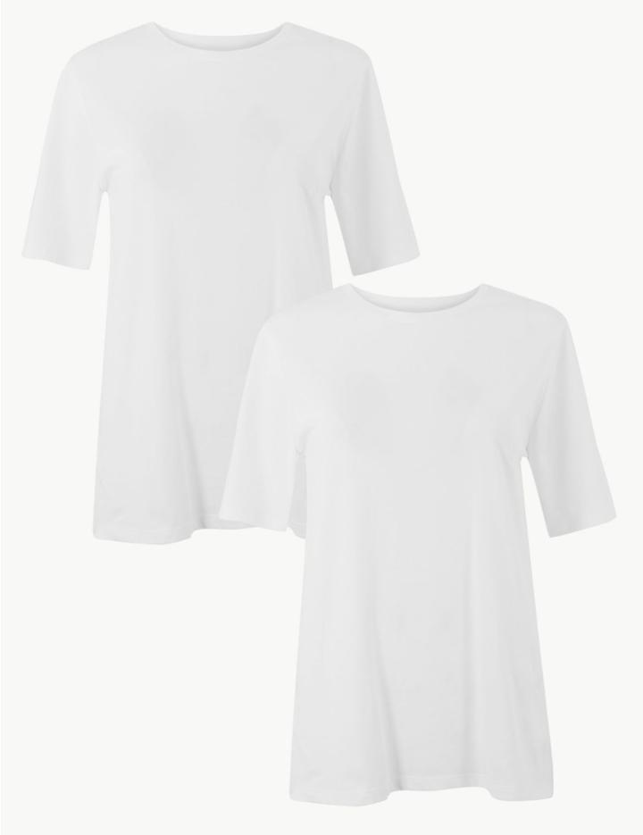 Marks & Spencer 2 Pack Pure Cotton Short Sleeve T-shirt White/white