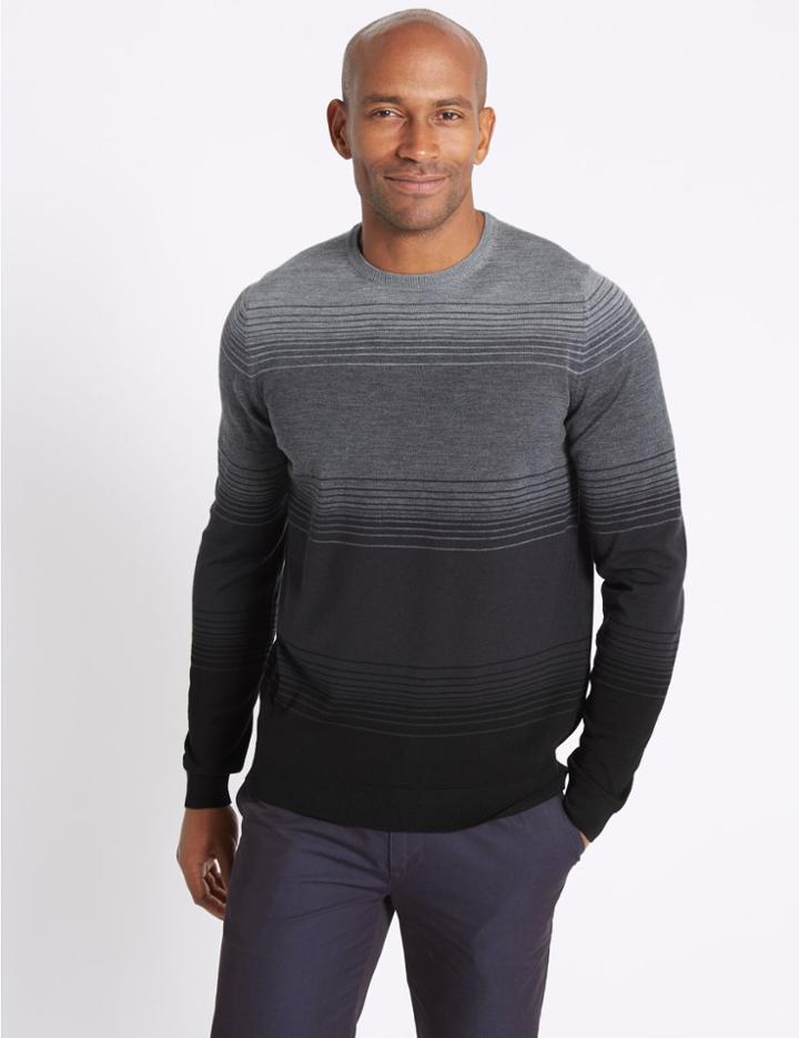 Marks & Spencer Pure Merino Wool Striped Jumper Grey