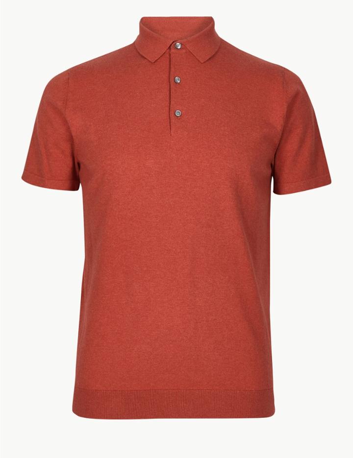 Marks & Spencer Cotton Rich Knitted Polo Coral