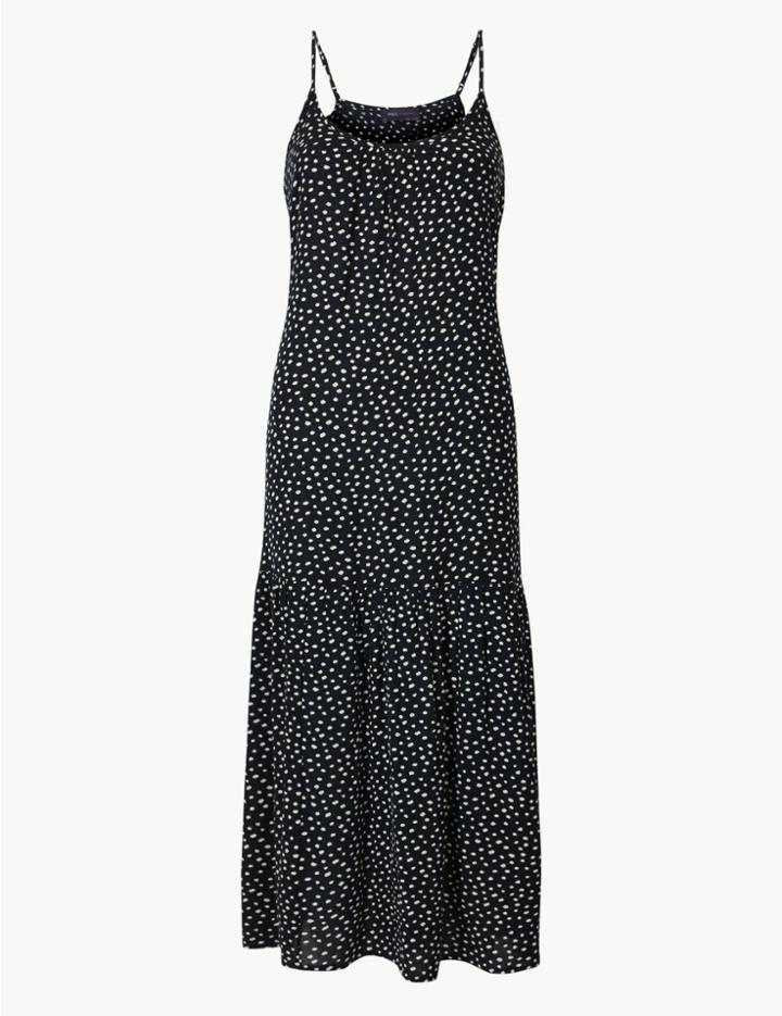 Marks & Spencer Polka Dot Slip Midi Dress Black Mix