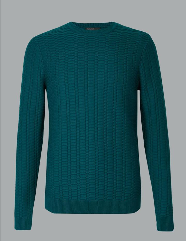Marks & Spencer Supima Cotton Rich Laddered Jumper Dark Teal