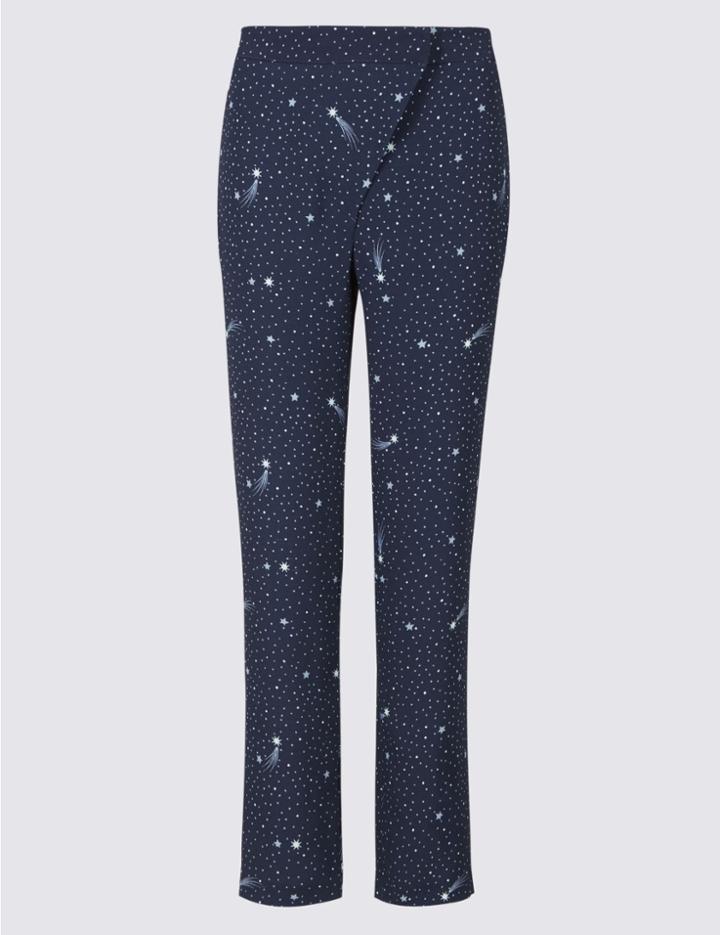 Marks & Spencer Star Print Tapered Leg Wrap Front Trousers Midnight Mix