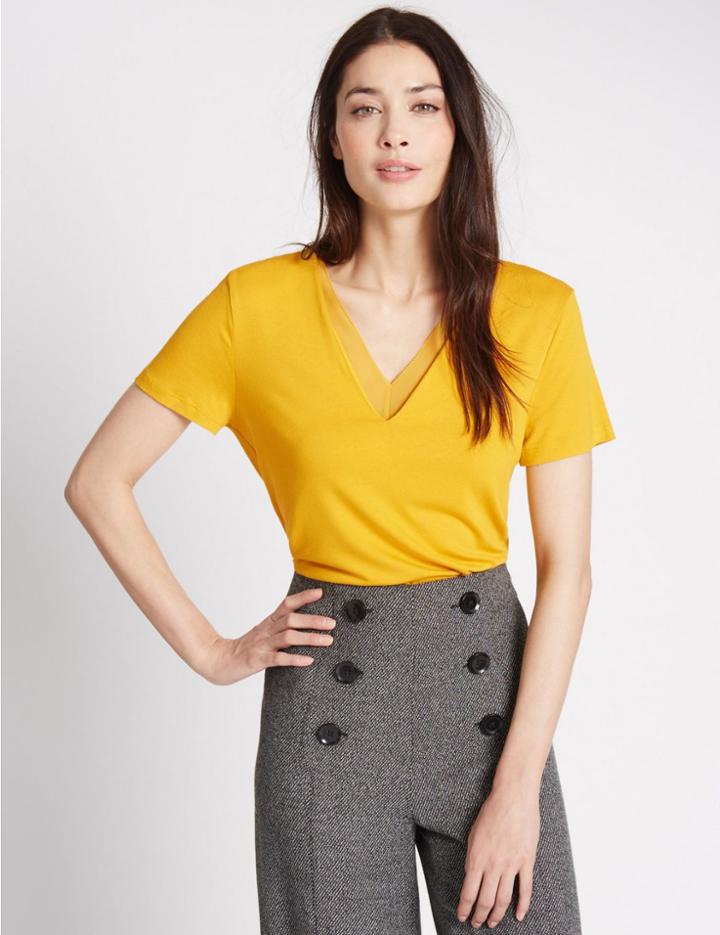 Marks & Spencer V-neck Short Sleeve Jersey Top Sunshine