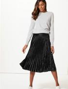 Marks & Spencer Velvet Pleated Midi Skirt Black