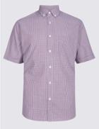 Marks & Spencer Pure Cotton Checked Shirt With Pocket Magenta Mix