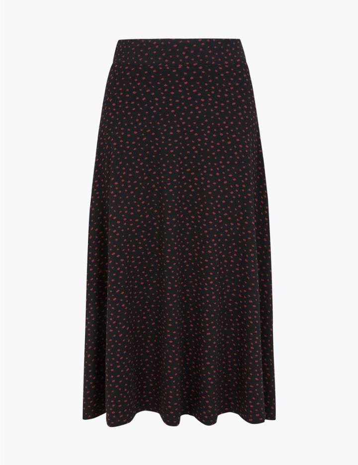 Marks & Spencer Polka Dot Jersey Slip Midi Skirt Black Mix