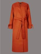 Marks & Spencer Wool Blend Spilt Robe Coat Conker