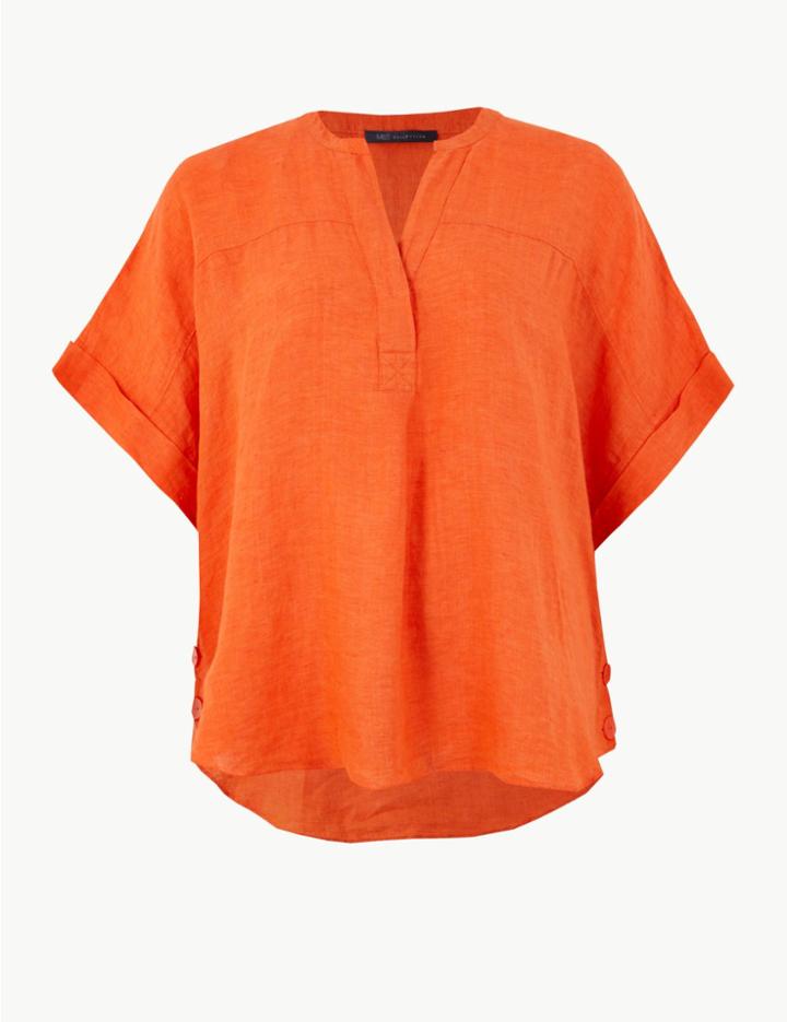 Marks & Spencer Curve Oversized Pure Linen Blouse Orange