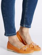 Marks & Spencer Leather Low Heel Bow Boat Shoes Ochre