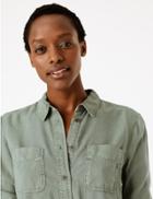 Marks & Spencer Button Detailed Patch Pocket Shirt Khaki