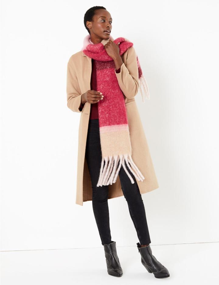 Marks & Spencer Boucle Striped Tassel Scarf Pink