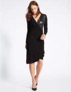 Marks & Spencer Lam Drape Long Sleeve Bodycon Midi Dress Black Mix