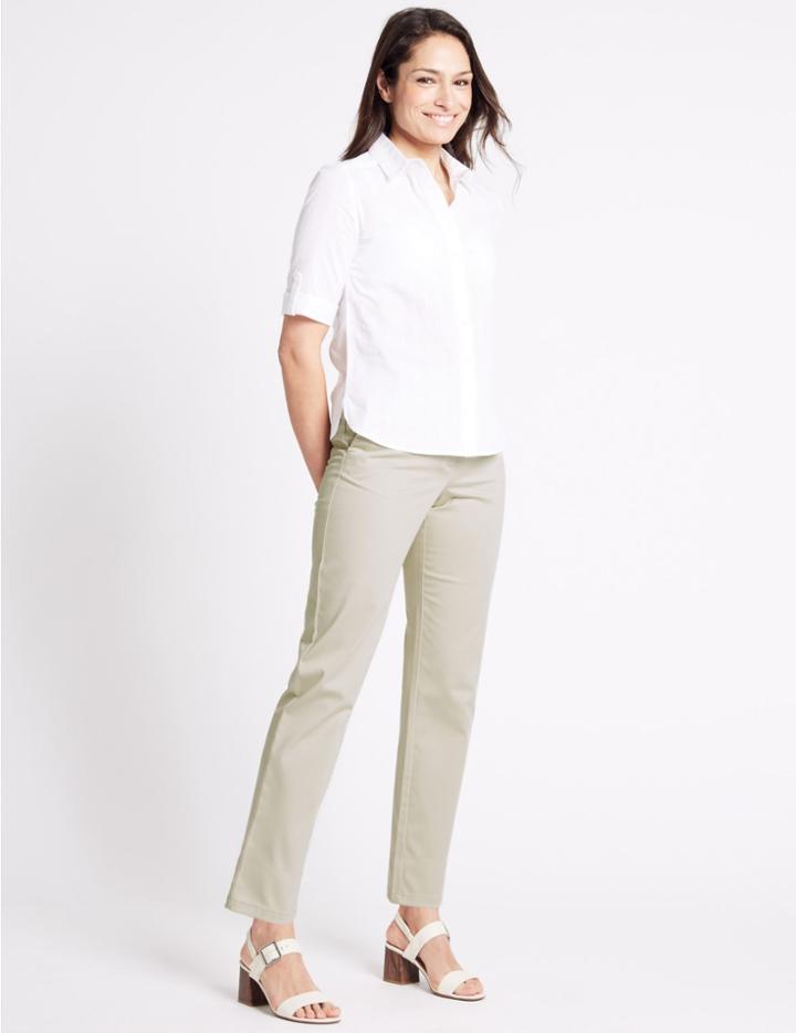 Marks & Spencer Cotton Rich Straight Leg Trousers Stone