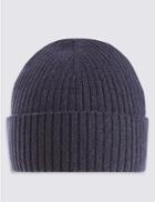 Marks & Spencer Pure Cotton Knitted Beanie Hat With Staynew&trade; Navy