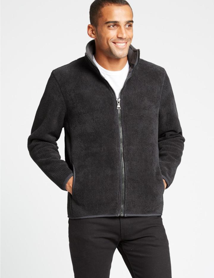 Marks & Spencer Textured Chenille Fleece Jacket With Stormwear&trade; Charcoal